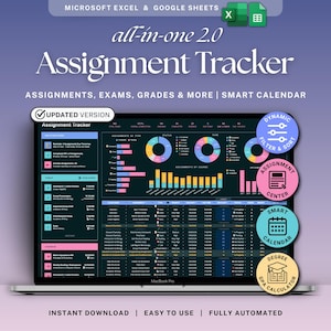 Planilha de controle de tarefas, Planilha do Google Sheets, Planilha do Excel com modo escuro, Planejador estudantil, Planilha de controle de provas, trabalhos de casa e avaliações, Calendário acadêmico, Diário de estudos