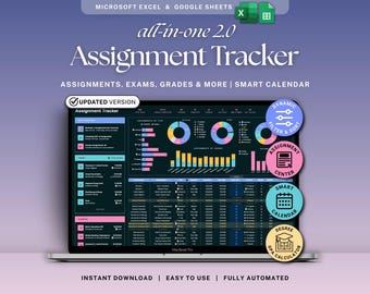 Assignment Tracker Google Sheets Excel Dark Mode Student Planner Spreadsheet Exam Homework Assessment Tracker Academic Calendar Study Log