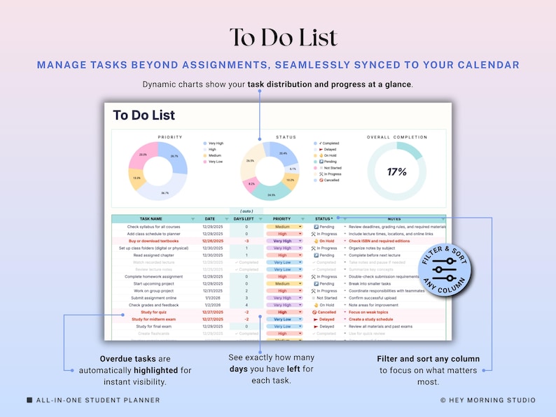 Academic Student Planner Google Sheets Excel Assignment Tracker Spreadsheet University Study Planner Class Timetable Degree GPA Calculator image 6