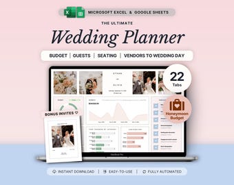 Wedding Planner Google Sheets Excel Wedding Budget Spreadsheet Checklist for Wedding Timeline Guest RSVP Seating Plan Wedding Itinerary