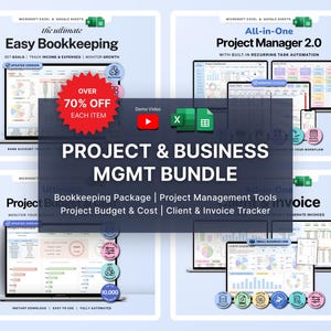Small Business Bundle Project Cost Spreadsheet Project Management Excel Client Invoice Bookkeeping Template Google Sheets Budget Tracker