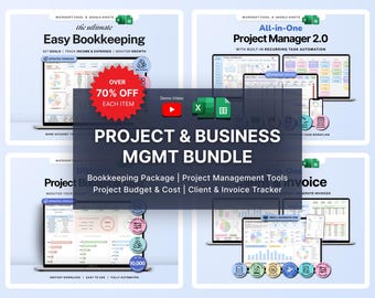 Small Business Bundle Project Cost Spreadsheet Project Management Excel Client Invoice Bookkeeping Template Google Sheets Budget Tracker