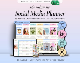 Social Media Content Planner Spreadsheet Multi-Platform Content Calendar Google Sheet Excel for Instagram TikTok YouTube LinkedIn Influencer