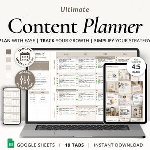 Pianificatore di contenuti per i social media Fogli Google Calendario mensile dei contenuti Foglio di calcolo Programma annuale dei contenuti digitali Instagram Facebook YouTube