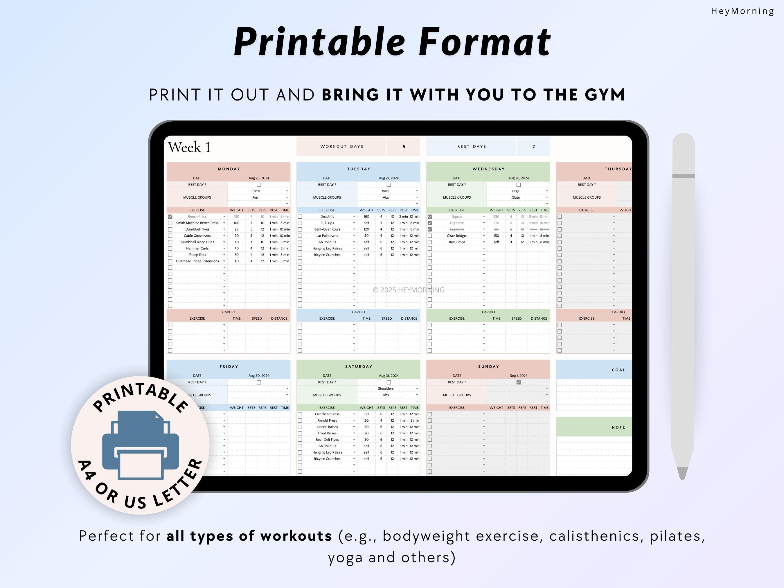 Gym Routine Spreadsheet Workout Planner Spreadsheet Fitness Tracker Google Sheets Exercise ...