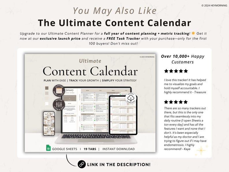 Simple Social Media Planner Spreadsheet Monthly Content Calendar Google Sheets Social Media Marketing Template for Content Creator image 9
