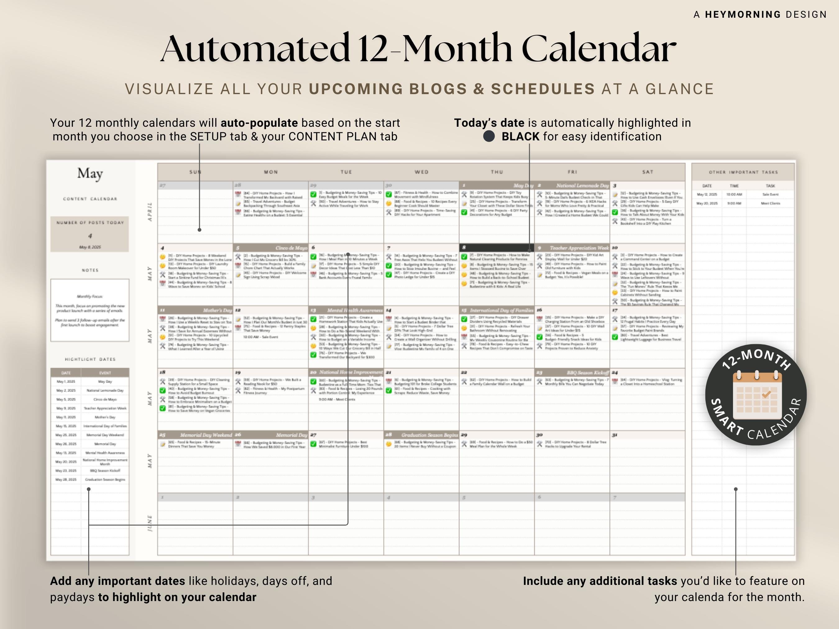 Blog Content Planner Spreadsheet Google Sheets Blog Post Calendar Idea ...