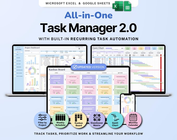 Task Tracking Spreadsheet | Task Planner | Digital to Do List | Google ...