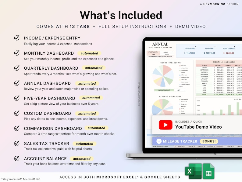 Small Business Bookkeeping Template Income Expense Tracker Google Sheets Excel Profit & Loss Accounting Spreadsheet Self Employed Freelancer image 2