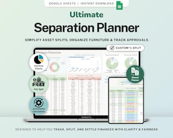 Planilha de Planejamento de Divórcio, Divisão de Ativos, Planilhas Google, Acordo Financeiro de Divórcio, Divisão de Propriedade e Dívida, Acordo de Separação, Transição