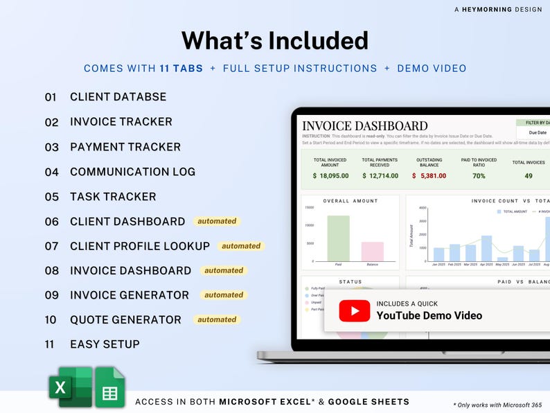 Invoice & Client Tracker Spreadsheet for Small Business CRM Google Sheets Invoice Tracker Generator Excel Lead Management Payment Tracker image 3