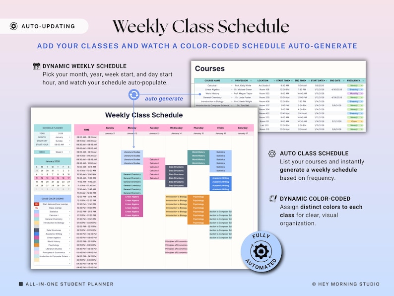 Academic Student Planner Google Sheets Excel University Planner Spreadsheet College Assignment Tracker Class Timetable Degree Planner GPA image 8