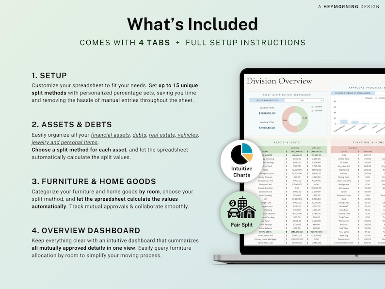 Divorce Planner Spreadsheet Asset Division Google Sheets Divorce Financial Settlement Property & Debt Split Separation Agreement Transition image 2