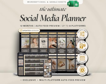 Social Media Content Planner Google Sheets Excel Content Calendar Spreadsheet Digital Content Scheduler Instagram Tiktok YouTube Marketing