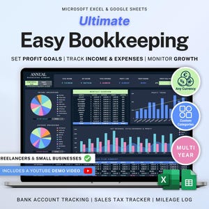 Small business bookkeeping Google Sheets Dark Mode Income Expense Tracker Freelancer Tax Planner Profit Loss Spreadsheet 1099 Mileage Log