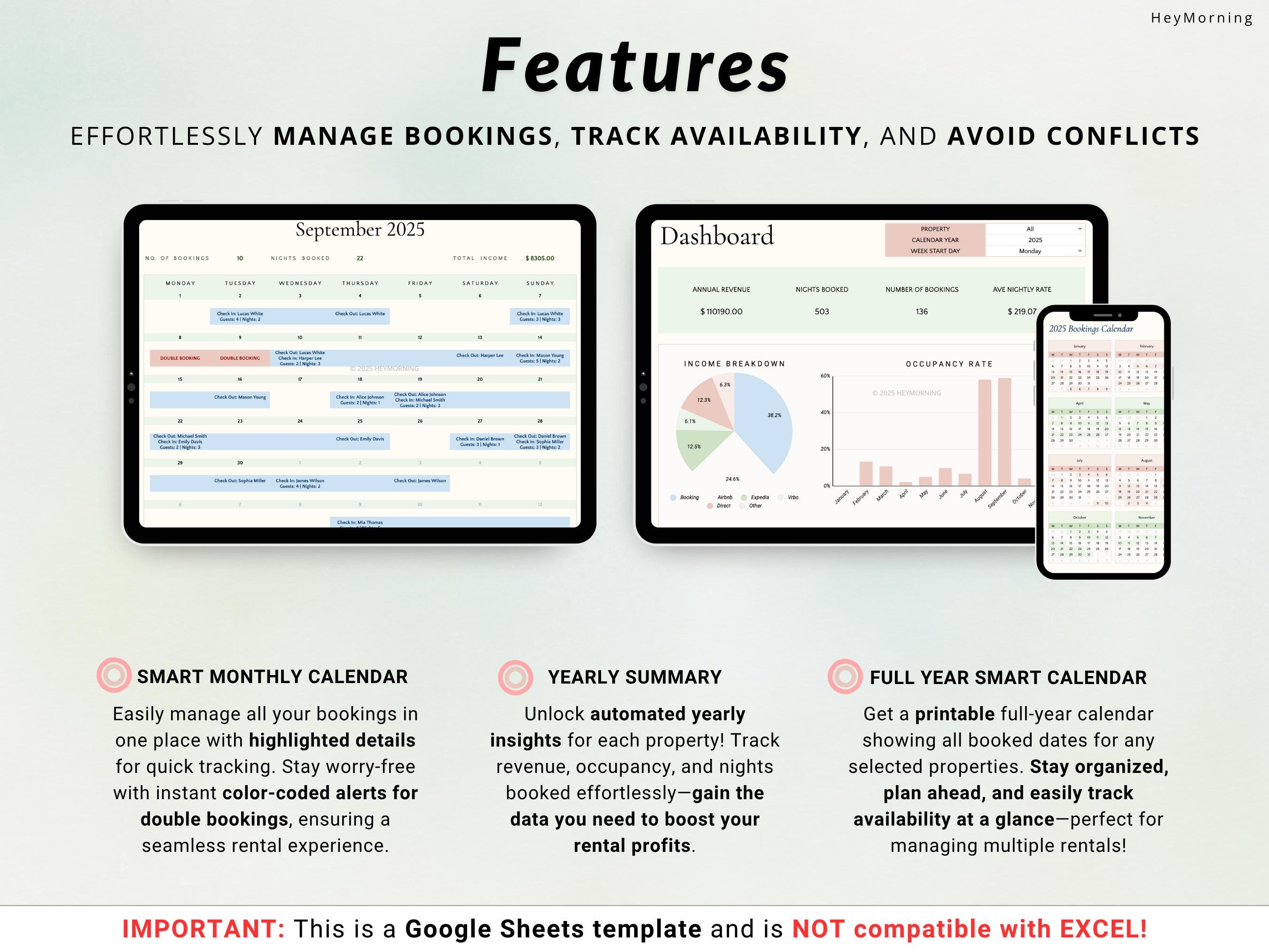 Airbnb Booking Calendar Spreadsheet Hotel Reservation Tracker Google ...