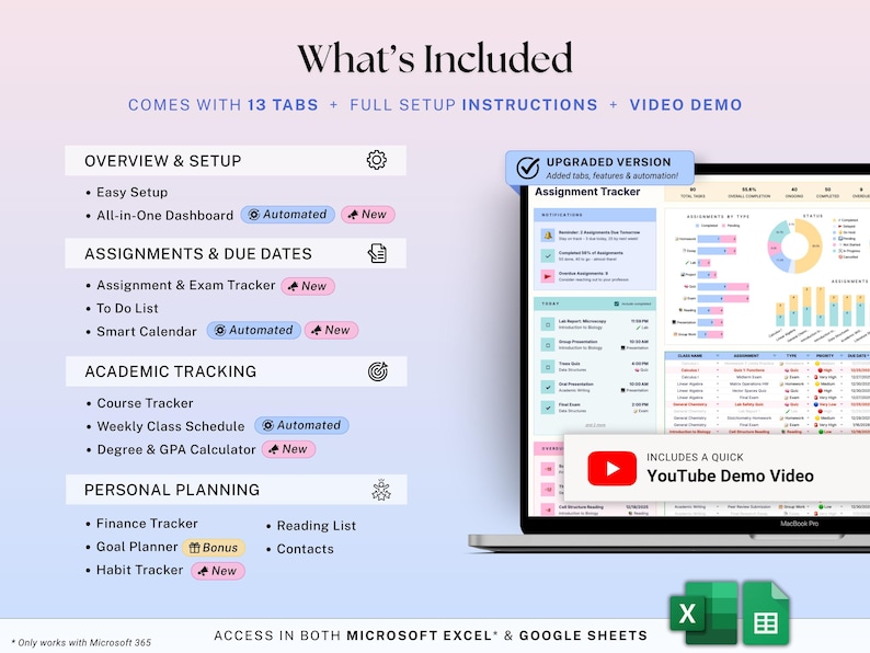 Academic Student Planner Google Sheets Excel University Planner Spreadsheet College Assignment Tracker Class Timetable Degree Planner GPA image 2