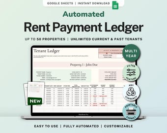 Rent Payment Ledger Sheet, Landlord, Tenants, Tenancy from, Business | Printable | US Letter Size | Digital Download