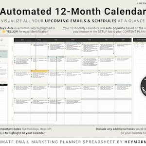 Email Content Calendar Spreadsheet Email Marketing Planner Google Sheets Email Newsletter Schedule Template Digital Email Ideas Organizer image 6