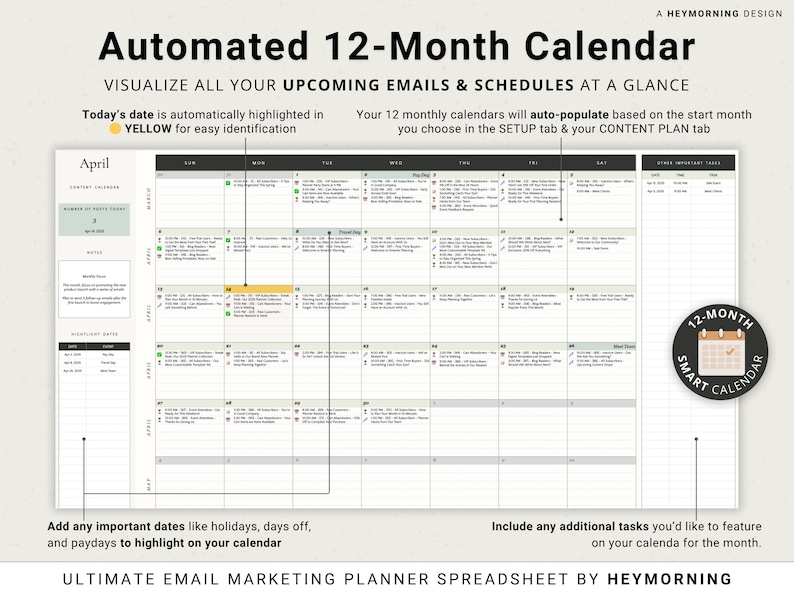 Email Content Calendar Spreadsheet Email Marketing Planner Google Sheets Email Newsletter Schedule Template Digital Email Ideas Organizer image 6