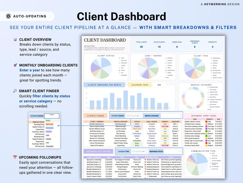 Client Tracker Google Sheets Excel CRM Client Manager Template Small Business Lead Management Spreadsheet Task Tracker Communication Log image 6