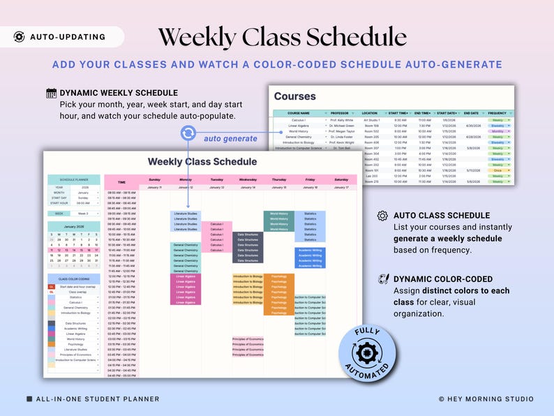 Academic Student Planner Google Sheets Excel Assignment Tracker Spreadsheet University Study Planner Class Timetable Degree GPA Calculator image 8