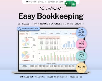 Small Business Bookkeeping Template Income Expense Tracker Google Sheets Excel Profit & Loss Accounting Spreadsheet Self Employed Freelancer