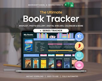 Book Tracker Reading List Planner Google Sheets Excel Dark Mode Reading Tracker Book Review Spreadsheet Book Journal Gift for Book Lover