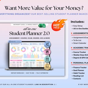 Assignment Tracker Google Sheets Excel Student Planner Spreadsheet School Assignment Homework Organizer Academic Calendar Study Tracker image 9