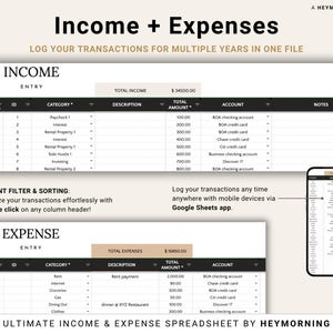 Income Expense Tracker Spreadsheet Personal Finances Planner Business Profit Loss Google Sheets Bookkeeping Template Yearly Budget Tracker image 4