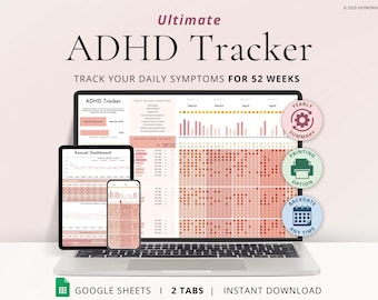 ADHD Tracker Google Sheets Symptom Tracker Spreadsheet Annual ADHD Dashboard Daily AdHd Behavior Template AdHd Habit Tracker ADHD Cleaning