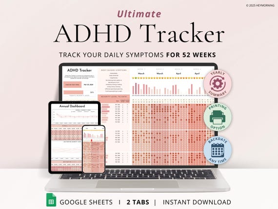 ADHD Tracker Google Sheets Symptom Tracker Spreadsheet Annual ADHD Dashboard Daily AdHd Behavior Template AdHd Habit Tracker ADHD Cleaning