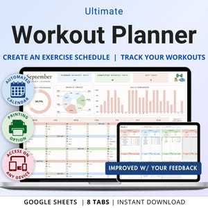 Workout Planner Spreadsheet Fitness Tracker Google Sheets Exercise Tracker Gym Checklist Digital Training Calendar Home Workout Pilates Yoga