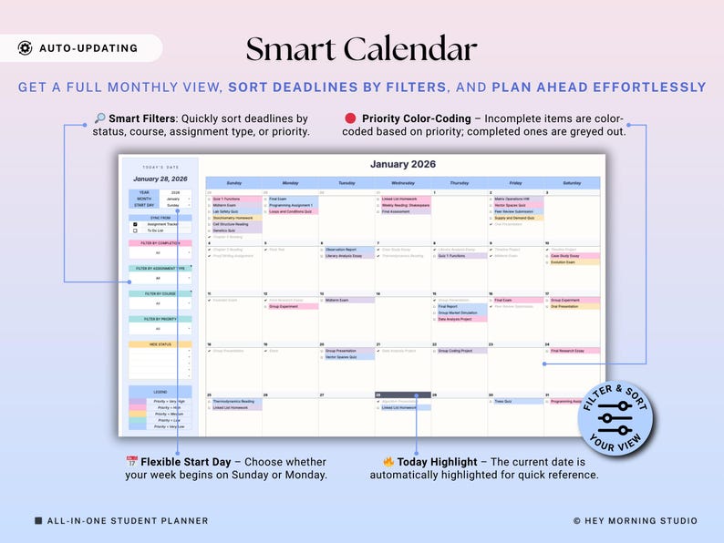 Academic Student Planner Google Sheets Excel Assignment Tracker Spreadsheet University Study Planner Class Timetable Degree GPA Calculator image 7
