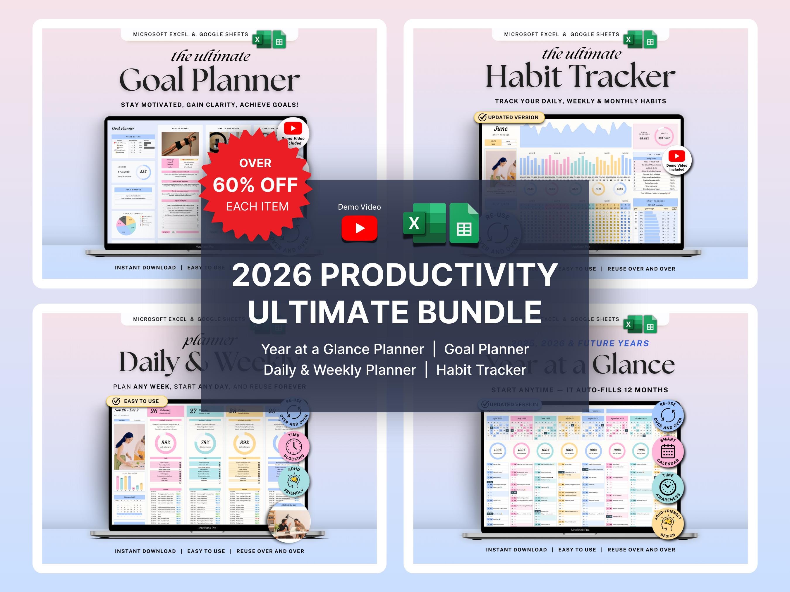 Productivity Bundle Habit Tracker Google Sheets Excel Daily Weekly ...
