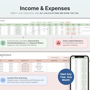Rental Property Bookkeeping Google Sheets Landlord Spreadsheet Multi Property Income and Expense Tracker Excel Tenant Tracker Rent Payment image 4