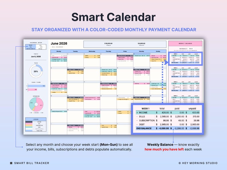 Automated Bill Calendar Google Sheets Excel Smart Bill Tracker ...
