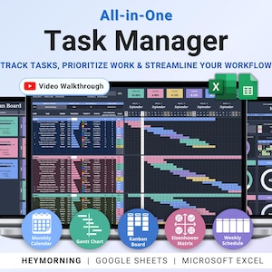 Task Manager Spreadsheet Dark Mode Team Task Tracker Google Sheets Excel Task Priority Matrix Kanban Board To Do List Weekly Schedule