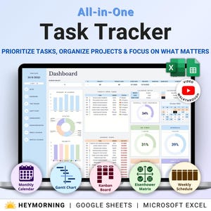 Task Tracker Spreadsheet Team Task Manager Google Sheets Excel To-Do List Daily Weekly Planner Eisenhower Matrix Kanban Board Calendar