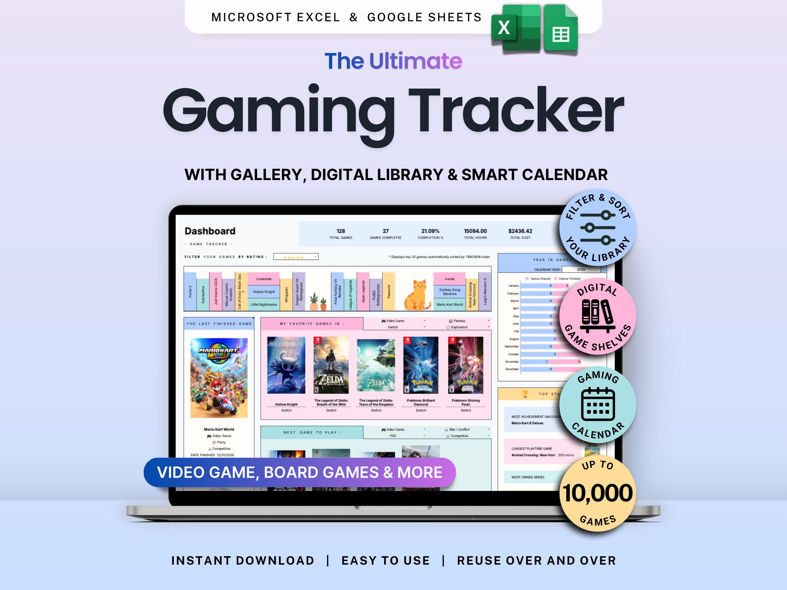 Gaming Tracker Spreadsheet Video Game Log Google Sheets Excel Game ...