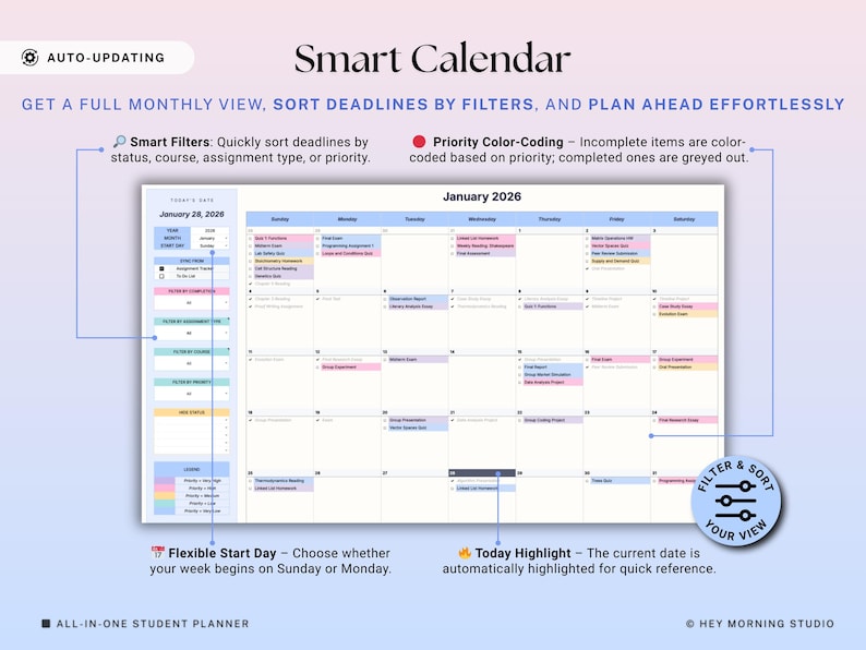 Academic Student Planner Google Sheets Excel University Planner Spreadsheet College Assignment Tracker Class Timetable Degree Planner GPA image 7