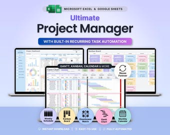 Project Management Spreadsheet Team Project Task Tracker Google Sheets Excel Timeline Planner Kanban Board Gantt Chart Eisenhower Matrix