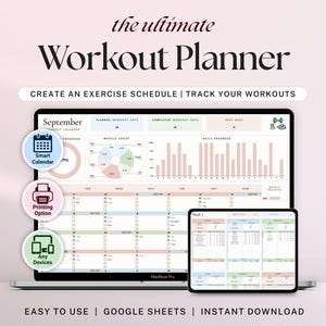 Workout Planner Google Sheets Exercise Tracker Spreadsheet Fitness Planner Template Gym Checklist Weightlifting Training Calendar Pilates