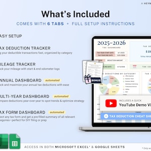 Rastreador de deducciones fiscales Hojas de cálculo de Google Hoja de cálculo de impuestos para autónomos Plantilla de preparación de impuestos para pequeñas empresas y autónomos Rastreador de gastos detallados 1099 imagen 2