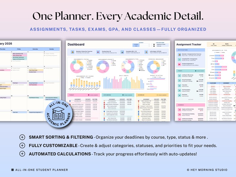 Academic Student Planner Google Sheets Excel University Planner Spreadsheet College Assignment Tracker Class Timetable Degree Planner GPA image 13