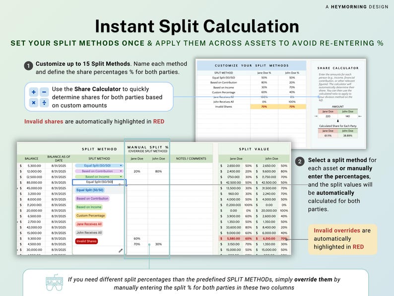 Divorce Planner Spreadsheet Asset Division Google Sheets Divorce Financial Settlement Property & Debt Split Separation Agreement Transition image 6