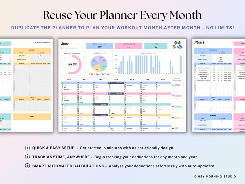 Workout Planner Google Sheets Excel Exercise Tracker Spreadsheet Fitness Planner Gym Checklist Weightlifting Training Calendar Pilates image 7