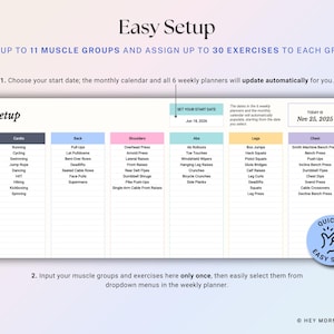Workout Planner Google Sheets Excel Exercise Tracker Spreadsheet Fitness Planner Gym Checklist Weightlifting Training Calendar Pilates image 3