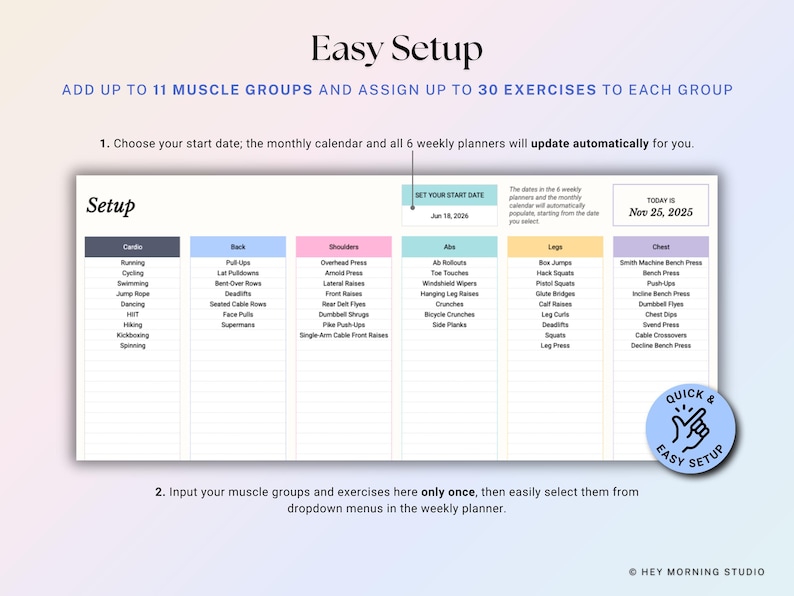 Workout Planner Google Sheets Excel Exercise Tracker Spreadsheet Fitness Planner Gym Checklist Weightlifting Training Calendar Pilates image 3