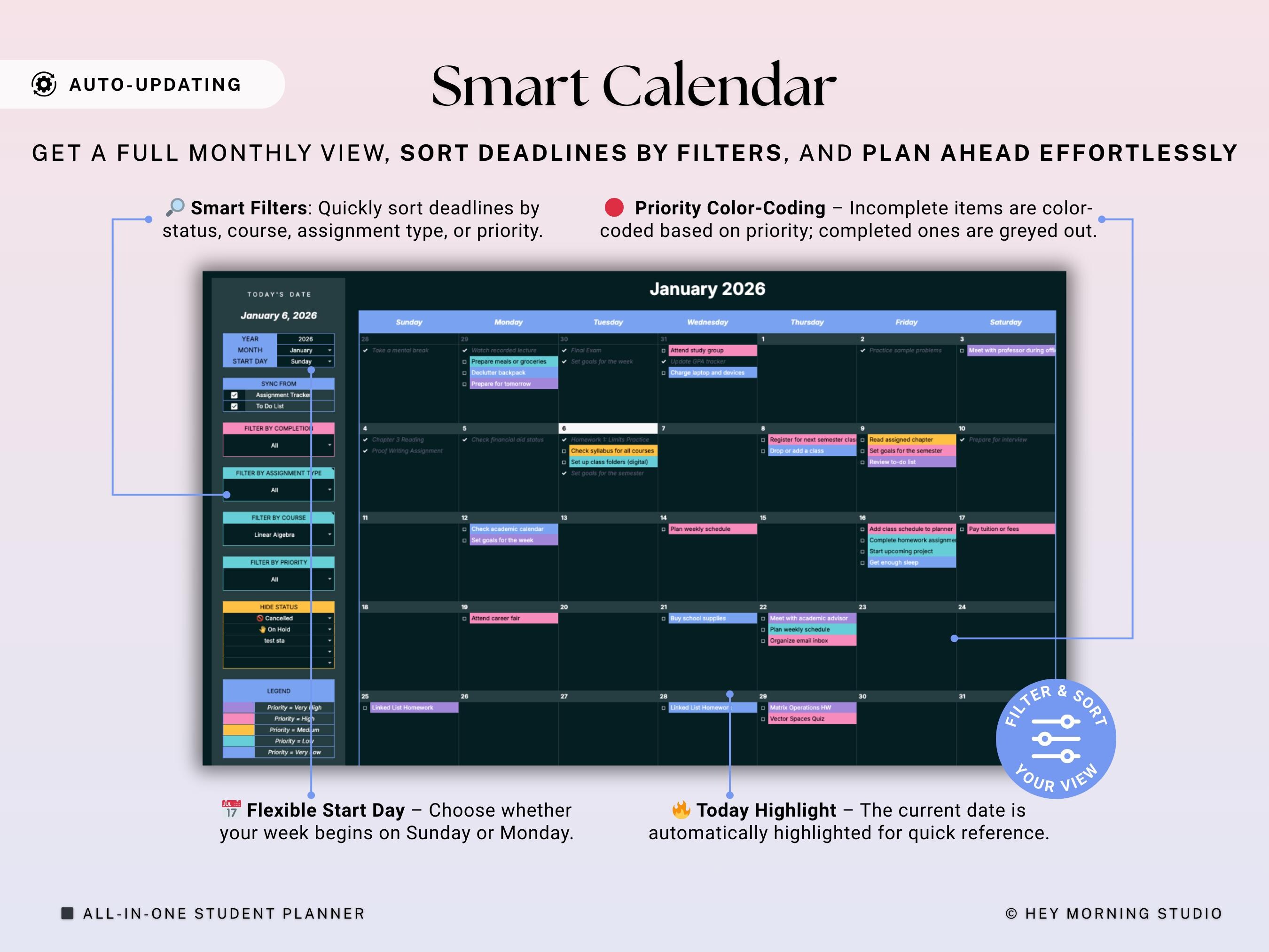 Student Planner Spreadsheet Dark Mode Assignment Tracker Google Sheets ...